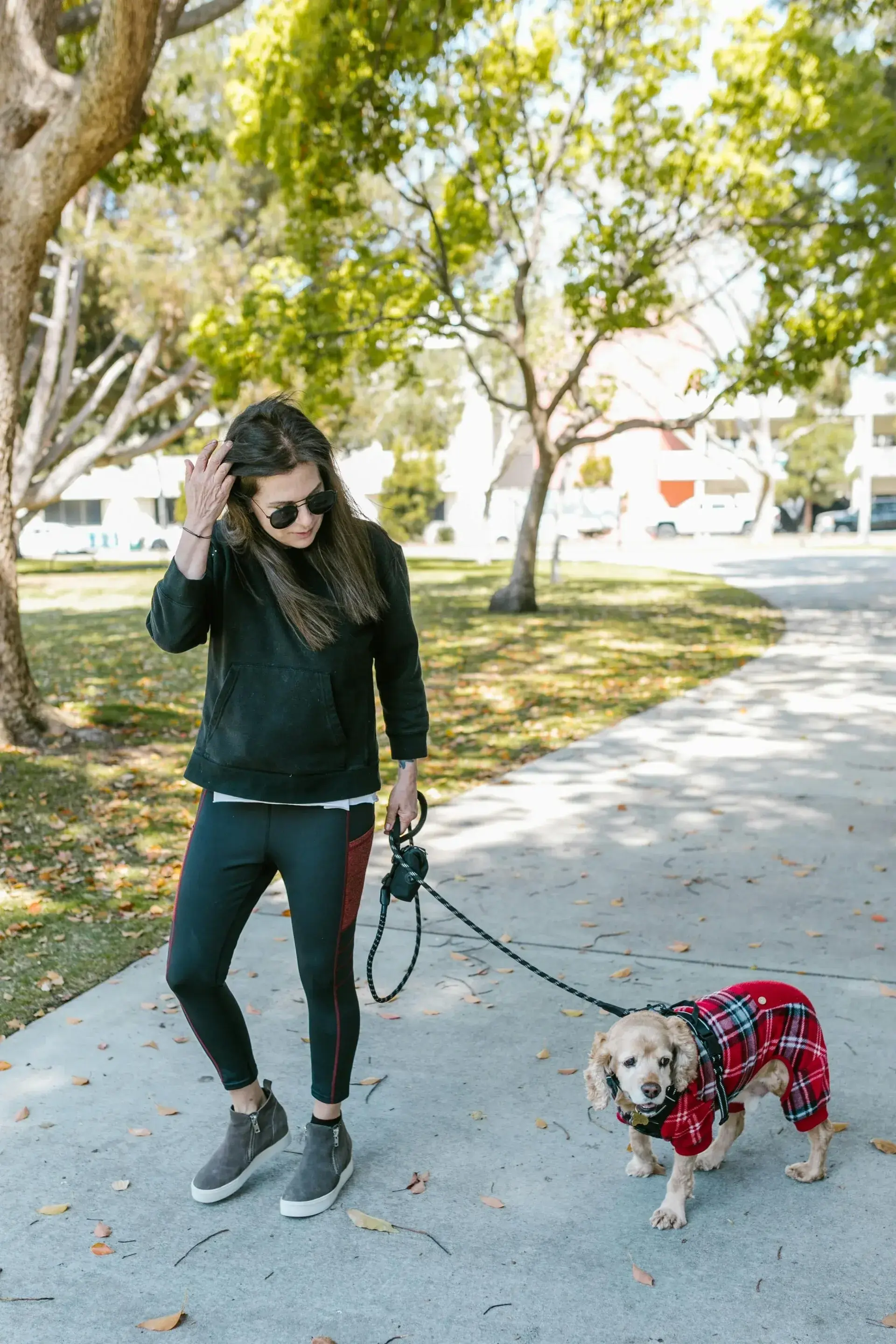 Sydney walking a dog outdoors